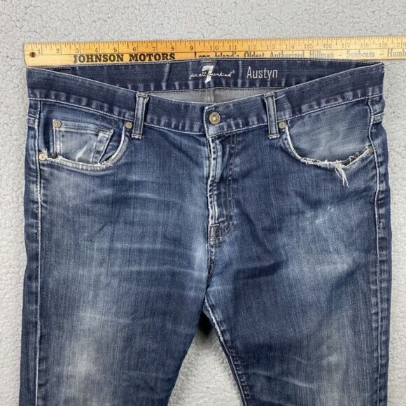 7 For All Mankind Mens Dark Wash Austyn Straight Leg Jeans 38x34 Distressed - Picture 15 of 16